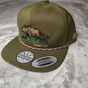 Hooey Habitat Hog Logo Olive Green Snapback Rope‎ Adjustable Water Resistant